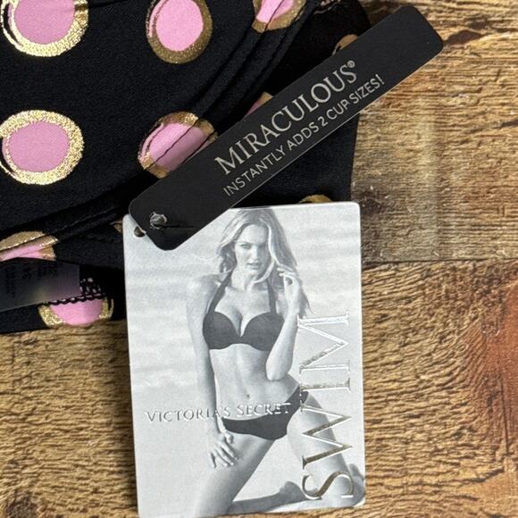 Victoria's Secret Miraculous Polka Dot Push Up Halter Bikini Top 34C Bottoms Med - Picture 3 of 15